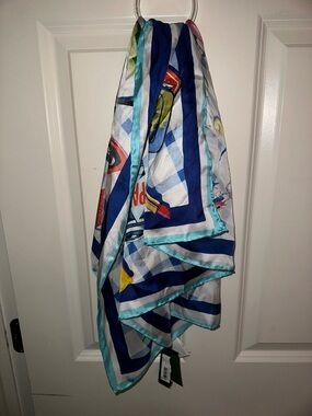 kate spade multicolor blue checkered silk scarf with floral print